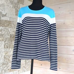Croft & Barrow Long Sleeve Tee Shirt Top Large, Blue & White Striped Nautical